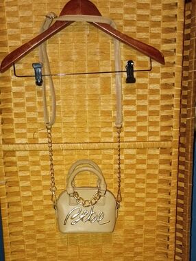 bebe Tan Mini Chain Crossbody Bag